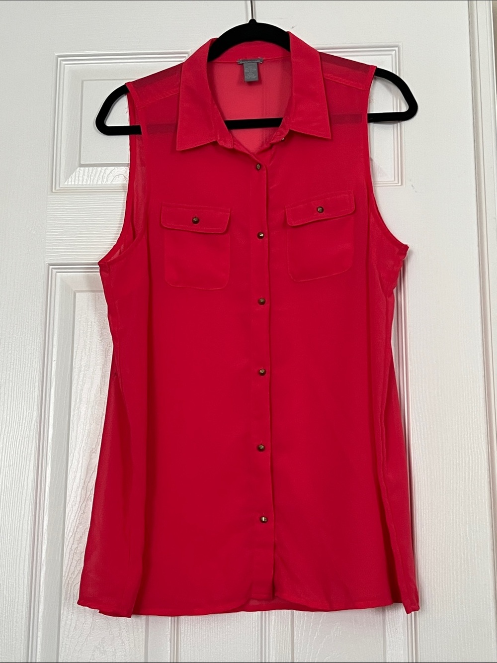 Sleeveless Button-Front Coral Blouse